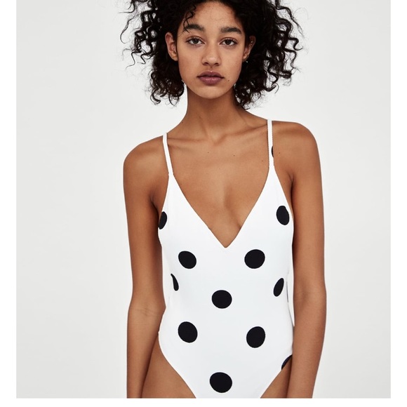 white polka dot swimsuit